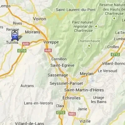 taxi Voiron, Tullins, Moirans, Voreppe Carte géographique détaillant la région autour de Turin, avec des routes et des localités.